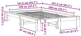 Cama sem colchão 120x200 cm madeira de pinho maciça branco