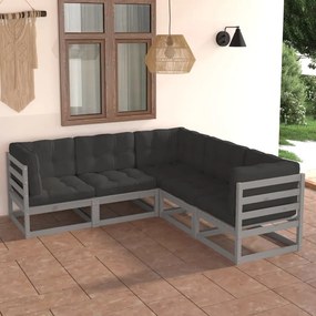 5 pcs conjunto lounge de jardim c/ almofadões pinho maciço