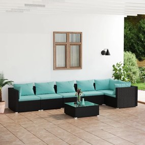 vidaXL 7 pcs conjunto lounge de jardim c/ almofadões vime PE preto