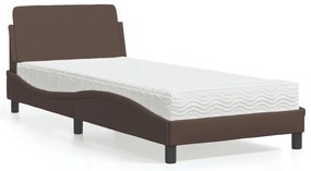 Cama com colchão 90x200 cm couro artificial castanho