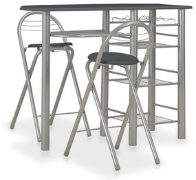 vidaXL 3 pcs conjunto de bar com prateleiras madeira e aço preto