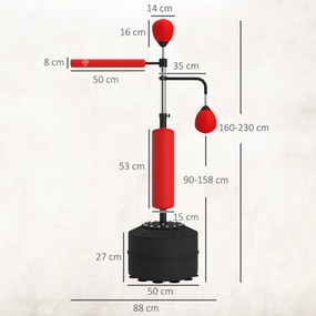Punching Ball de Boxe com Altura Ajustável com 2 Bolas de Velocidade Barra Giratória 360° 88x50x160-230 cm Vermelho e Preto