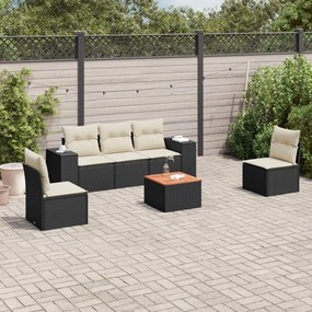 6 pcs conjunto sofás de jardim c/ almofadões vime PE preto