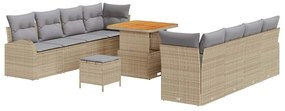 Conjunto de Sofá de Jardim com Almofadas Bege Rattan e Acácia