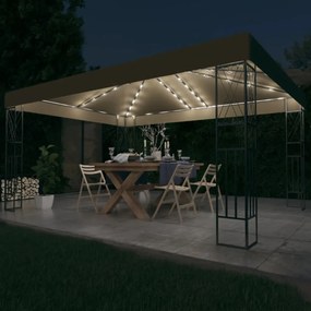 vidaXL Gazebo com cordões de luzes LED 3x4 m tecido cinza-acastanhado