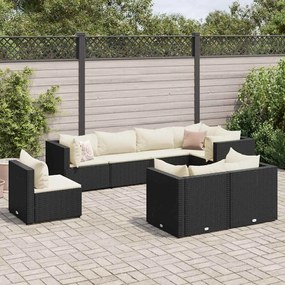 vidaXL 8 pcs conjunto lounge de jardim c/ almofadões vime PE preto