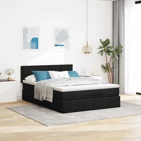 Cama otomana com colchão 140x190 cm tecido preto