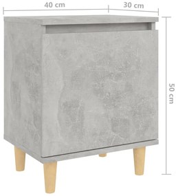 Mesa cabeceira c/ pernas de madeira 40x30x50cm cinzento cimento