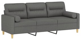 Sofá 3 lugares + almofadas decoração 180 cm tecido cinza-escuro