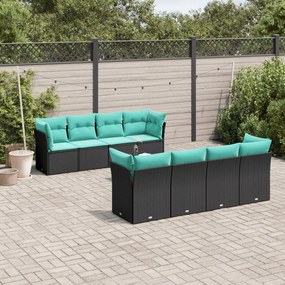 vidaXL 9 pcs conjunto de sofás p/ jardim c/ almofadões vime PE preto