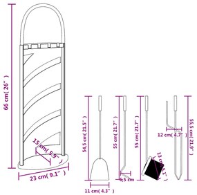 Conjunto de ferramentas para lareira 5 pcs 23x15x66 cm aço