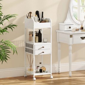 Carro organizador de cuidados maquilhagem 30 x 30 x 90 cm com a pele com gavetas e prateleiras de armazenamento com rodas Branco