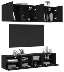 vidaXL 5 pcs móveis de parede p/ TV derivados de madeira preto