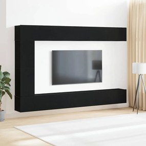 vidaXL Conjunto de Armário de TV de 7 peças da - Montado na parede, em carvalho preto, madeira de engenharia.