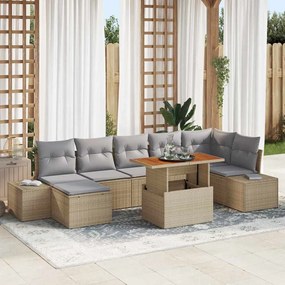 vidaXL Conjunto de Jantar de Jardim com 8 Peças e Almofadas Bege em Rattan Sintético e Acácia