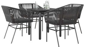 Conjunto de jantar jardim 5 peças almofadas vidro vime PE preto