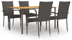 vidaXL 5 pcs conjunto de jantar para jardim vime PE castanho