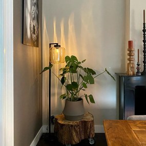 Candeeiro de pé design preto com vidro âmbar - Qara Down