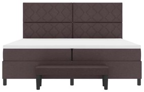 Cama Box com Colchão &amp; Banco Marrom Escuro 200x200 cm Tecido