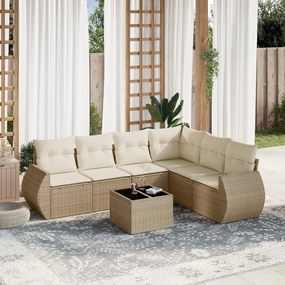 7 pcs conjunto de sofás p/ jardim com almofadões vime PE bege