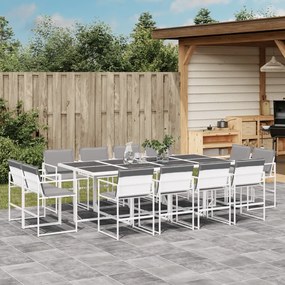 vidaXL 13 pcs conj. de jantar p/ jardim c/ almofadões textilene branco
