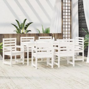 7 pcs conj. de jantar p/ jardim madeira de pinho maciça branco