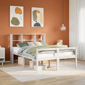 Cama com estante sem colchão 150x200 cm pinho maciço branco