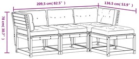 4pcs conj. lounge jardim + almofadões pinho maciço castanho-mel