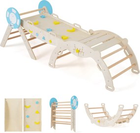 Conjunto triangular 8 em 1 de escalada para bebés com rampa, escada e arco de escalada Montessori de madeira Natural