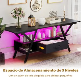 Móvel de TV de 140 cm armário de televisão de 55-65 polegadas 3 níveis com luzes LED coloridas ajustáveis Preto