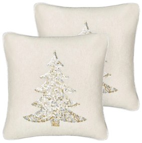 Conjunto de 2 almofadas decorativas em algodão creme 45 x 45 cm CLEYERA Beliani
