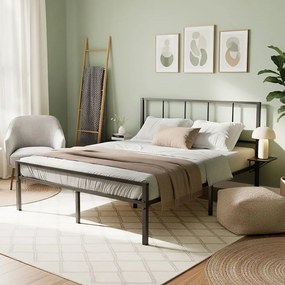 Estrutura de cama de casal 160 x 200 cm (COLCHÂO NÃO INCLUIDO)com 2 prateleiras e com estrutura metálica e estrado Preta