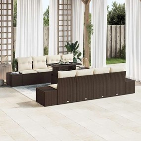 vidaXL Conjunto de sofá de 9 peças pra jardim com almofadas marrons em rattan sintético
