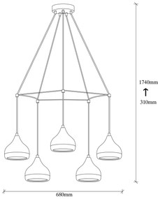 Chandelier Yildo – Preto e Cobre – Diâmetro 68 cm