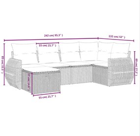 6 pcs conjunto sofás de jardim c/ almofadões vime PE preto