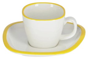 Kave Home - Chávena de café com pires Odalin porcelana branco e amarelo