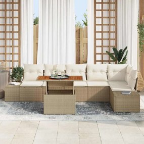 Conjunto de Jantar de Jardim com 7 peças e almofadas bege em rattan po