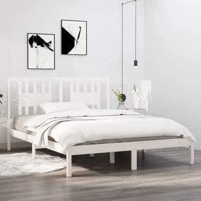 Estrutura de cama 140x200 cm madeira de pinho maciça branco