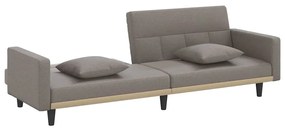 Sofá-cama com almofadões tecido cinzento-acastanhado