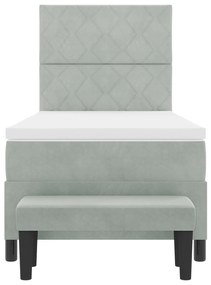 Cama Box Spring com Colchão e Banco Cinza Claro 90x200 cm Veludo