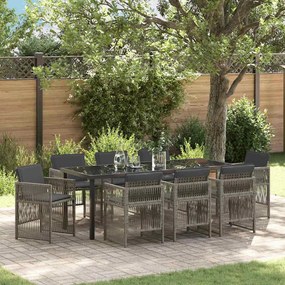 vidaXL Conjunto de Jantar de Jardim com 9 Peças e Almofadas Cinza