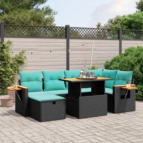 7 pcs conjunto de sofás p/ jardim c/ almofadões vime PE preto