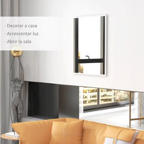 Espelho de Parede Decorativo 70x90 cm Espelho Retangular Espelho de Sala com 4 Ganchos Metálicos Estilo Moderno Branco