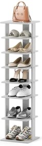 Prateleira de exposição de sapatos de madeira estreita vertical com 7 níveis - branca