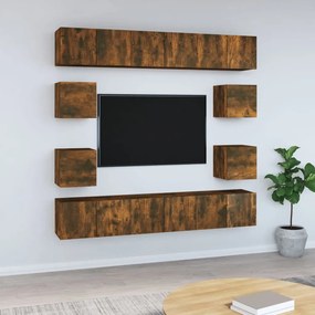 Conjunto móveis de TV 10 pcs madeira processada carvalho fumado