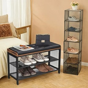 Banco sapateira para sapatos 80 x 30 x 48 cm estofado com prateleira em rede castanho vintage-preto