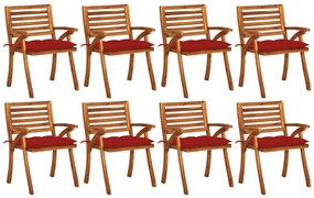Cadeiras de jardim com almofadões 8 pcs acácia maciça