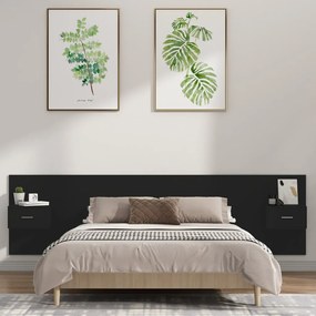 vidaXL Cabeceira cama + armários madeira processada preto