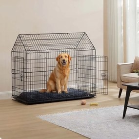 Gaiola dobrável para cães de grande porte com porta dupla 120 x 72,5 x 109 cm Preto