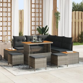 Conjunto de Sofá de Jardim vidaXL 9 Peças com Almofadas Rattan Polipro